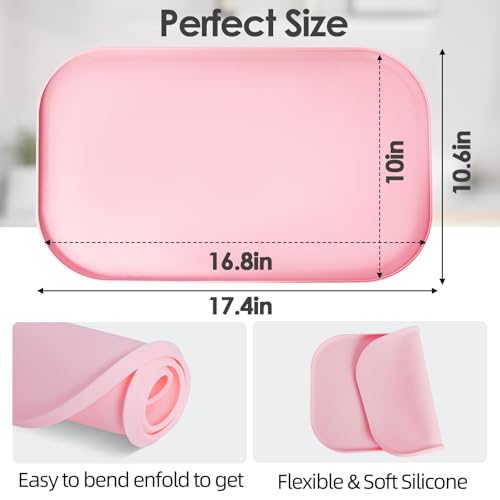 Silicone Coffee Maker Mat with Lip for Countertops 17.4'' x 10.6'' Pink