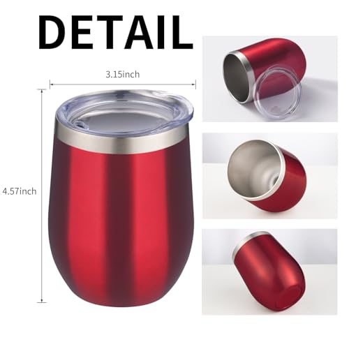 12oz 4 Pack Wine Tumbler Glasses with Lid Stemless Double Wall Vacuum Stainless Steel Travel Tumbler Keeping Cold & Hot for Wine