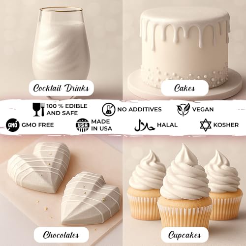 Bulk (20g) White Luster Dust Edible Glitter for Cocktails | Premium Edible White Luster Dust for Cake Decorations - Blanco Edible Glitter for Drinks Cupcakes Cookies Cakes Food Paint