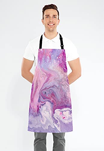 Purple Marble Pattern Bib Apron with Adjustable Neck for Men Women