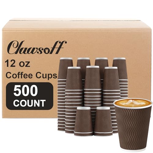 500 Pack 12 oz Insulated Disposable Paper Coffee Cups Brown (500 Count)