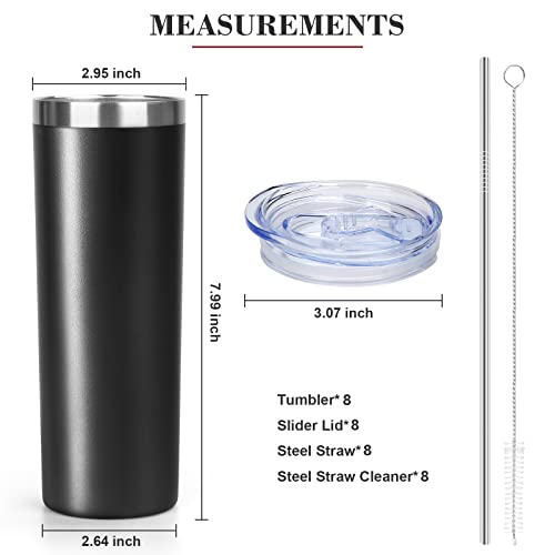 20 oz Skinny Tumblers with Lid and Straw (8 Count)