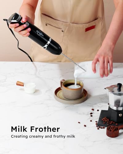 5-in-1 Immersion Blender Handheld with 1000ml Cup, 2-Speed Adjustable Hand Blender with 304 Stainless Blades, Detachable Whisk and Milk Frother