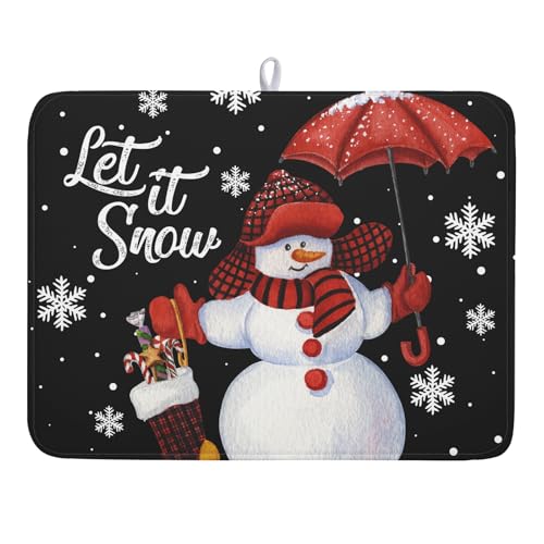Black Snowman Dish Drying Mats for Kitchen Counter