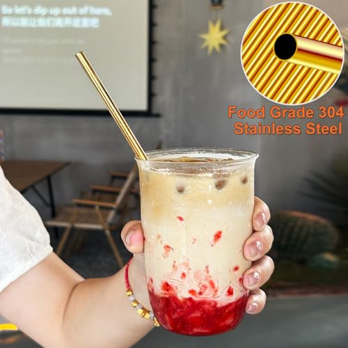 Stainless Steel Straws Metal Reusable Drinking Straw for Juice Iced Coffee Cold Beverage Water Highball Glasses 12 (8 Count)