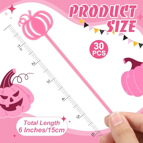 30 Pcs Halloween Swizzle Sticks Pink Pumpkin Fall Drink Stirrers