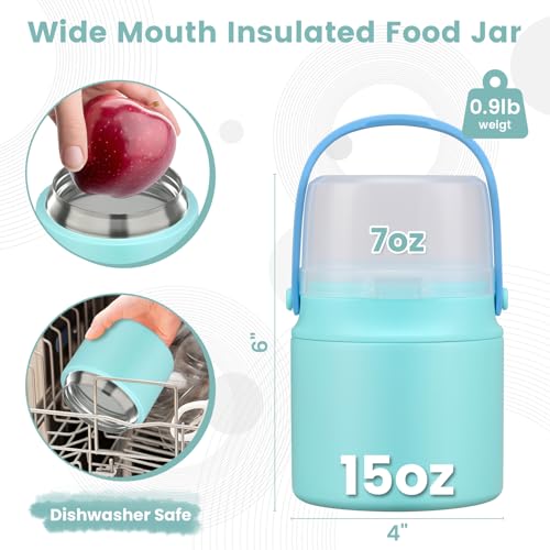 2-in-1 Insulated Food Jar with a Snack Container - 15oz Kids Soup Thermos for Hot Food with Handle and Spoon, Leak Proof Bento Lunch Box Kids, Perfect for School & Travel