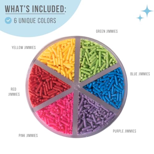 Sprinkles 6 Cell Edible Sprinkle Mix Jimmies Perfect for Cake Decorations Baking Ice Cream Cookies Cupcake Topper (6.45 Ounce)