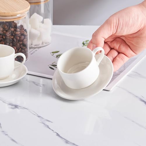2.5 OZ Stackable Porcelain Espresso Cups with Saucers Set (4 Count)