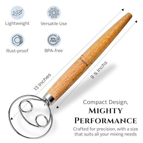 Versatile 13 Inch Danish Dough Whisk for Sourdough