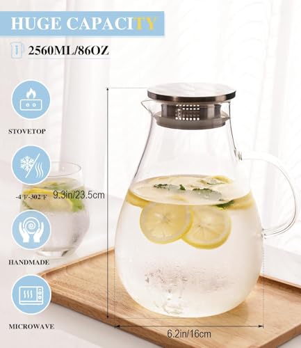 86oz Borosilicate Glass Pitcher with Lid and Handle