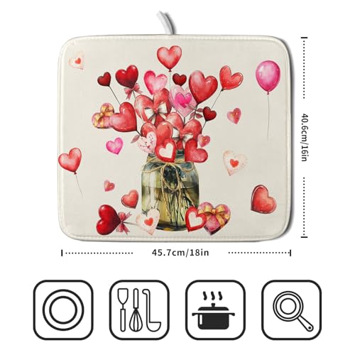 Valentine's Day Dish Drying Mat for Kitchen Counter