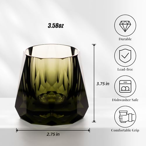 Crystal Whiskey Glasses Set of 2 Grey Old Fashioned Glasses Stemless (2 Count)
