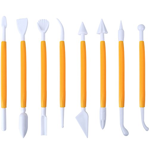 Marshmallow Fondant Cake Decorating Hand Tool 12 Pcs 5 Sets Sugar craft Gum paste Icing Smoother Rolling Pin Trimmer Cutter Embosser Flower Scissor Modelling Accessories Supplies Kit Yellow (12 Count)