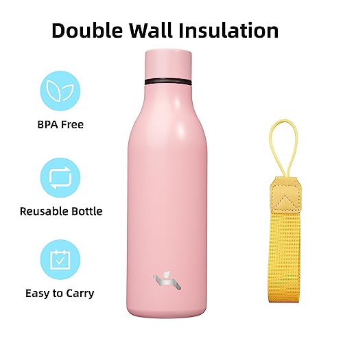 18 oz Insulated Stainless Steel Metal Water Bottle with Strap