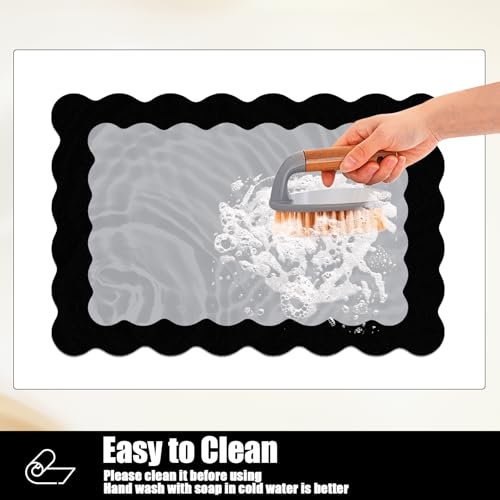 Black Scalloped Coffee Mat for Countertop Coffee Bar Mat Matt