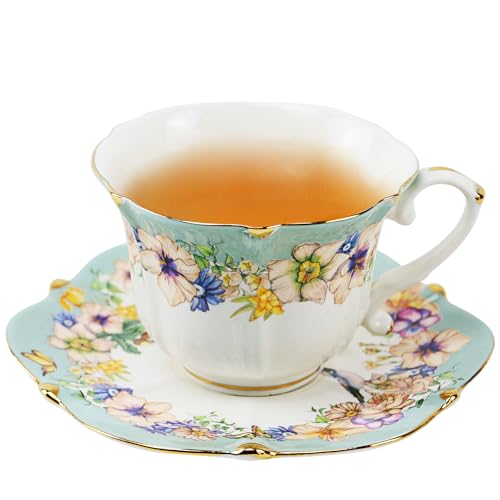 Country Roses Bone China Tea Cup and Saucer Set (6 Count)