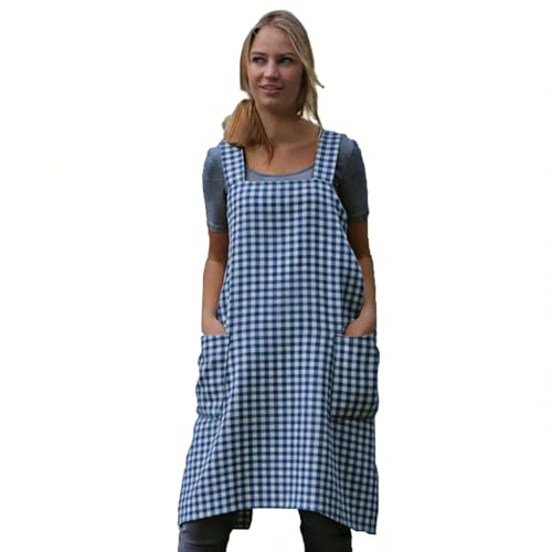 Women's Pinafore Square Apron Baking Cooking Gardening Works Cross Back Cotton