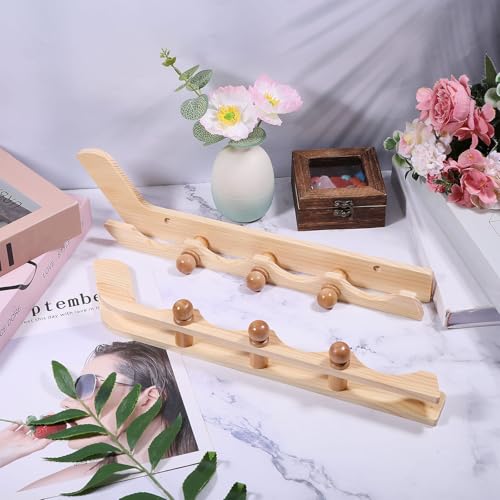 2 Pack Wooden Hockey Puck Display Cases Wooden Wall Mount Holder with Screws Hook Hockey Display Holder for Players Team Gifts Living Room Storage Decoration Accessories (2 Count)