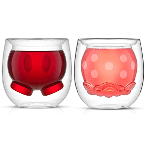 Mickey Pants and Minnie Skirt 3D 7.4oz Double Wall Glass Coffee Cups Set of 2 (2 Count)