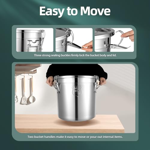 304 Stainless Steel Container 21L Airtight Food Storage Container with Lids & Locking Clips Stainless Steel Bucket for Kitchen