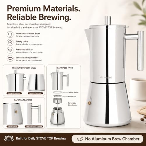 9 Cup Stainless Steel Moka Pot Stovetop Espresso Coffee Maker