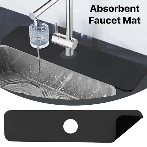 Black Dish Drying Mat + Faucet Mat for Kitchen Sink (2 Count)