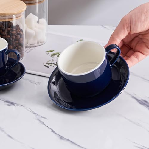 8 Ounce Porcelain Stackable Cappuccino Cups and Saucers Set of 4 (4 Count)