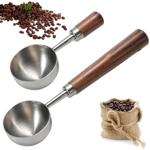 2 PCS Coffee Scoop Vintage Coffee Measuring Spoons Stainless Steel Coffees Spoon With Nature Walnut wood Handle Long Wooden Handle Coffees Scoop Kitchen Utensil Loose Tea Spoons Perfect for Coffee Tea
