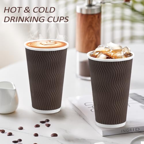 90 Pack 16 oz Disposable Paper Coffee Cups Insulated Brown (90 Count)