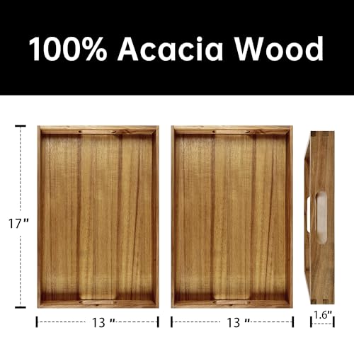 17 Inch Acacia Wood Serving Trays with Handles (2 Count)