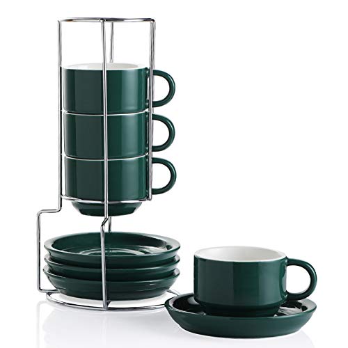 Sweejar Porcelain Espresso Cups with Saucers (4 Count)