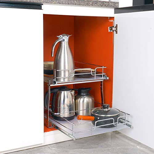 2 Tier 17"Wx21.2"Dx15.2"H Pull Out Cabinet Organizer