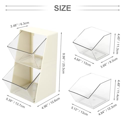 Coffee Pod Holder with 2 Large Capacity Basket K Cup Storage Container Coffee Bar Accessories for Creamer Suger Plastic Desk Box Tea Bag Organizer Creamy White