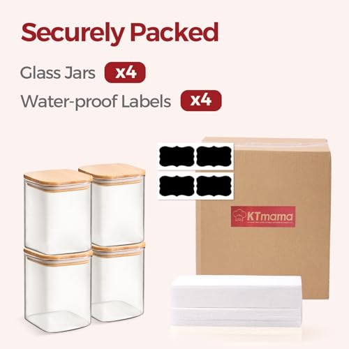 Glass Pantry Storage Containers with Bamboo Lids 1Qt 4 Pack Square (4 Count)