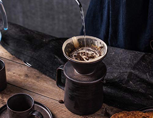 Handmade Stoneware Pour Over Drip Coffee Maker & Cups Set