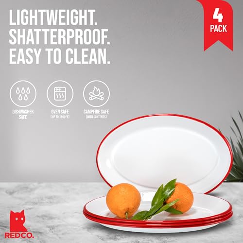 Set of 4 Enamelware Metal Classic 13" Serving Oval Tray Platter (4 Count)