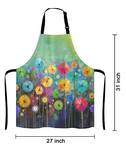 Colorful Spring Petal Flowers Bib Apron with Adjustable Neck for Men Women