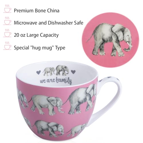 Premium 20 oz Bone China Elephant Hug Mug