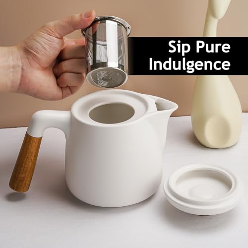 34 Oz Ceramic Tea Pot Set with Infuser and Cups