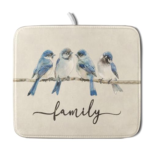 Home Blue Bird Family Dish Drying Mat for Kitchen Counter