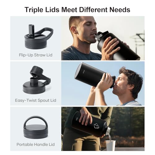 1 Gallon Water Bottle Insulated with Straw & 3 Lids