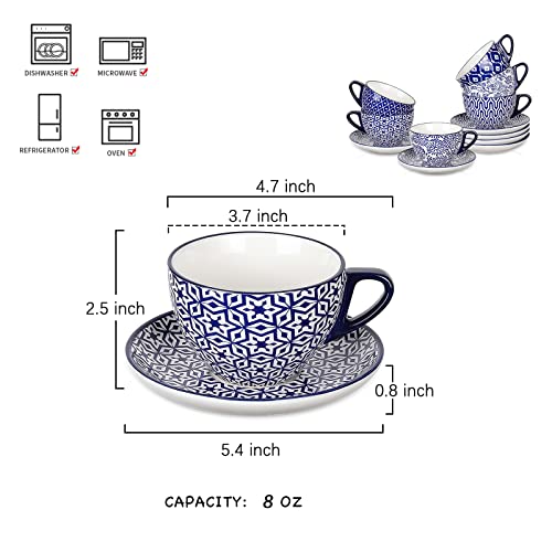Ceramic 8 oz Cappuccino Cup Set with Saucers (6 Count)