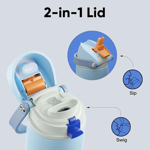 Insulated Water Bottle with Straw Stainless Steel Water Bottle with Push Button Lid