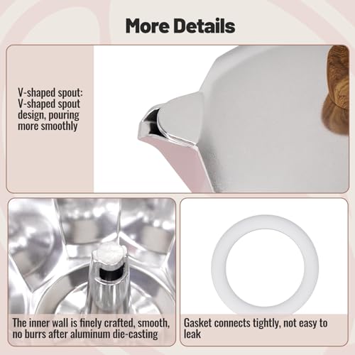 6 Cup Aluminum Moka Pot Classic Stovetop Espresso Coffee Maker 300ml 10oz Coffeemaker Percolator Mocha Pot Greca Coffee Maker Cafe Makers for Italian and Cuban Café Brewing Pink