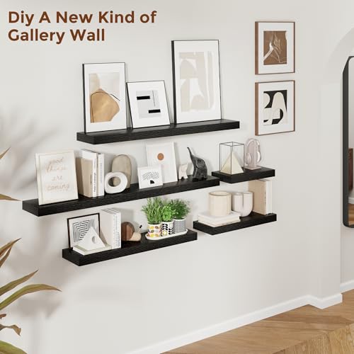 40 Inch Floating Shelves for Wall 8 Inch Deep Black Shelves Set of 2