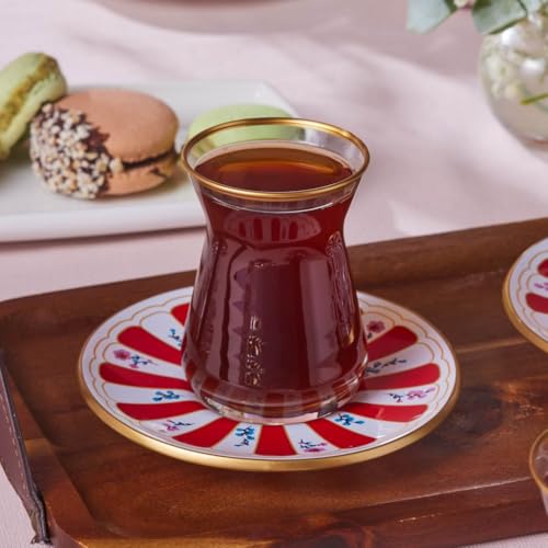 Bursa 12 Piece Turkish Tea Glass and Saucer Set