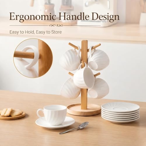 Fine Bone China Cappuccino Cups with Saucers Set of 4 (4 Count)
