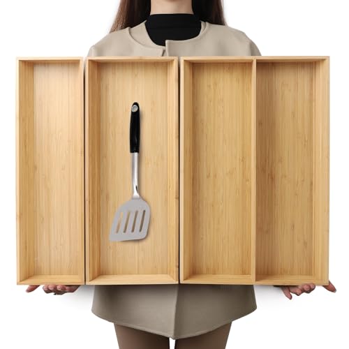 Large Long V Shaped Bamboo Drawer Organizer Set of 3 (78.4 Ounce)