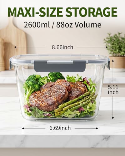 2 Pack 88oz 11 Cups Large Glass Storage Containers with Lids
